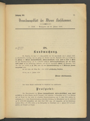 Verordnungsblatt der Wiener Börsekammer 19180116 Seite: 1