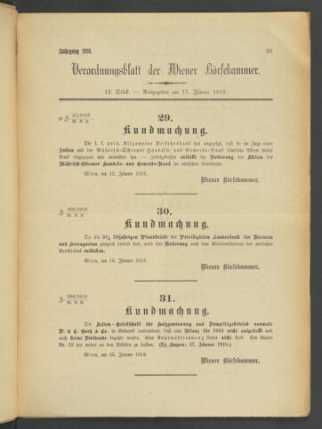 Verordnungsblatt der Wiener Börsekammer 19180117 Seite: 1