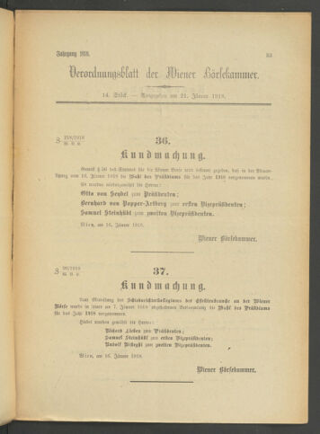 Verordnungsblatt der Wiener Börsekammer 19180121 Seite: 1