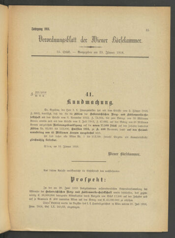 Verordnungsblatt der Wiener Börsekammer 19180123 Seite: 1