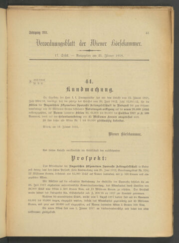 Verordnungsblatt der Wiener Börsekammer 19180125 Seite: 1