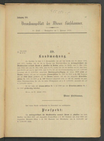 Verordnungsblatt der Wiener Börsekammer 19180201 Seite: 1