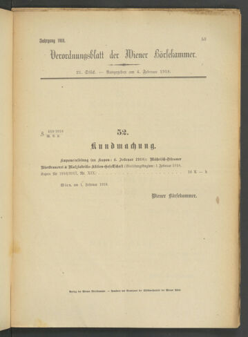 Verordnungsblatt der Wiener Börsekammer 19180204 Seite: 1