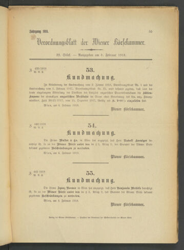 Verordnungsblatt der Wiener Börsekammer 19180205 Seite: 1