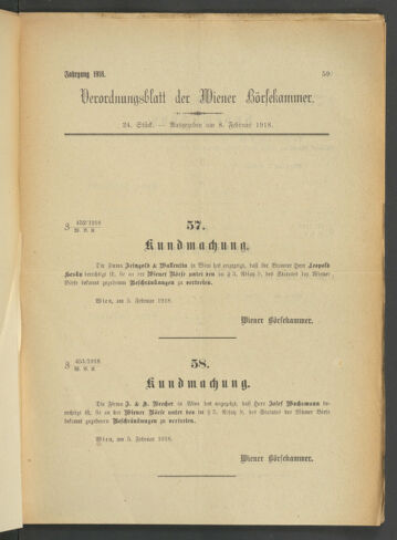 Verordnungsblatt der Wiener Börsekammer 19180208 Seite: 1