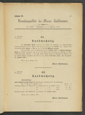 Verordnungsblatt der Wiener Börsekammer 19180211 Seite: 1