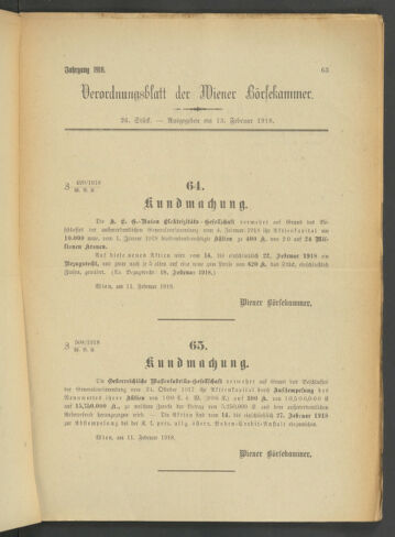 Verordnungsblatt der Wiener Börsekammer 19180213 Seite: 1