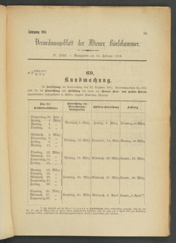 Verordnungsblatt der Wiener Börsekammer 19180214 Seite: 1