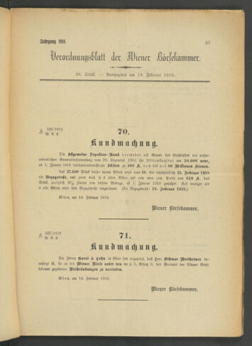 Verordnungsblatt der Wiener Börsekammer 19180218 Seite: 1