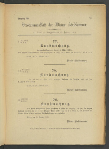 Verordnungsblatt der Wiener Börsekammer 19180225 Seite: 1