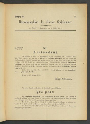 Verordnungsblatt der Wiener Börsekammer 19180304 Seite: 1