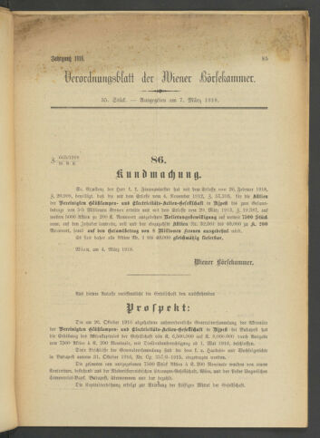 Verordnungsblatt der Wiener Börsekammer 19180307 Seite: 1