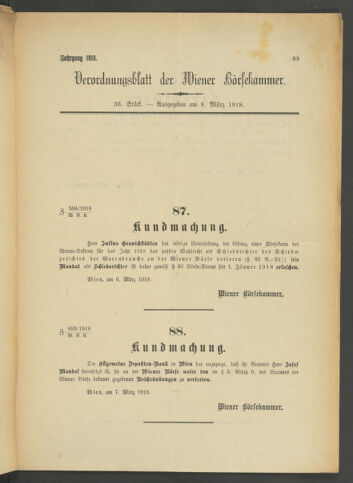 Verordnungsblatt der Wiener Börsekammer 19180308 Seite: 1