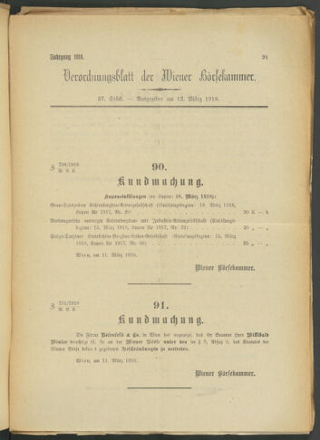 Verordnungsblatt der Wiener Börsekammer 19180312 Seite: 1