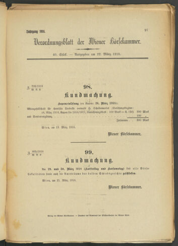 Verordnungsblatt der Wiener Börsekammer 19180322 Seite: 1