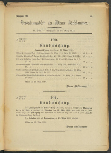 Verordnungsblatt der Wiener Börsekammer 19180326 Seite: 1