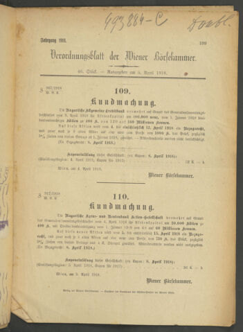 Verordnungsblatt der Wiener Börsekammer 19180405 Seite: 5