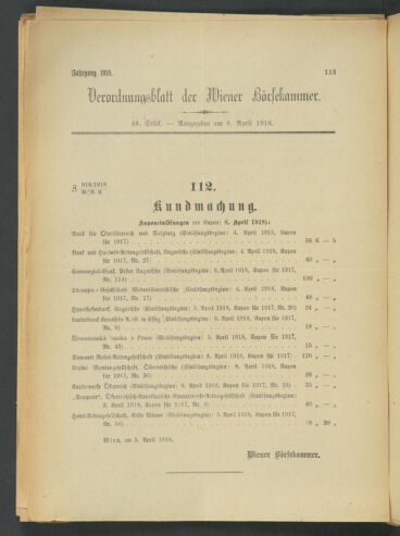 Verordnungsblatt der Wiener Börsekammer 19180408 Seite: 1