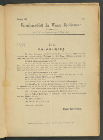 Verordnungsblatt der Wiener Börsekammer 19180502 Seite: 5