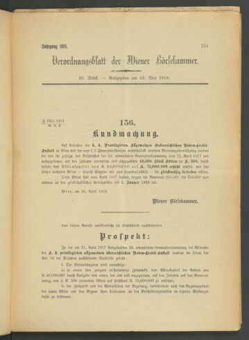 Verordnungsblatt der Wiener Börsekammer 19180513 Seite: 5