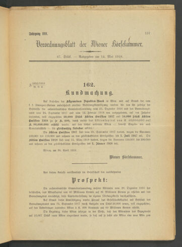 Verordnungsblatt der Wiener Börsekammer 19180514 Seite: 1