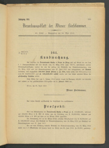 Verordnungsblatt der Wiener Börsekammer 19180516 Seite: 1