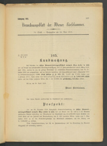 Verordnungsblatt der Wiener Börsekammer 19180516 Seite: 5