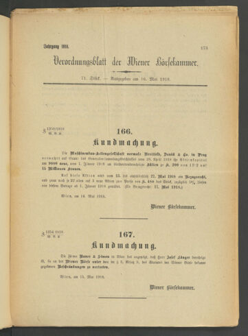 Verordnungsblatt der Wiener Börsekammer 19180516 Seite: 9