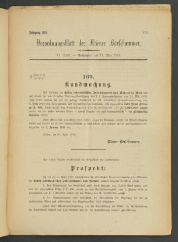 Verordnungsblatt der Wiener Börsekammer 19180517 Seite: 1