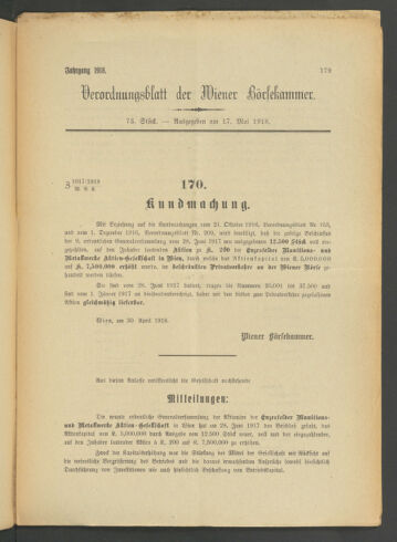 Verordnungsblatt der Wiener Börsekammer 19180517 Seite: 5