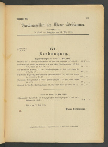 Verordnungsblatt der Wiener Börsekammer 19180517 Seite: 9