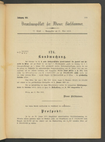 Verordnungsblatt der Wiener Börsekammer 19180521 Seite: 9