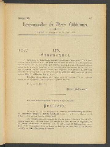 Verordnungsblatt der Wiener Börsekammer 19180522 Seite: 1