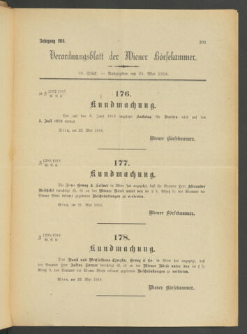 Verordnungsblatt der Wiener Börsekammer 19180524 Seite: 1