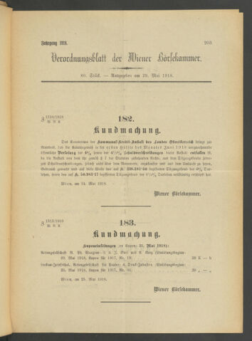 Verordnungsblatt der Wiener Börsekammer 19180529 Seite: 1