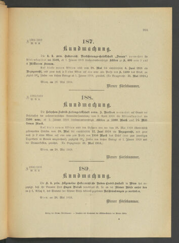 Verordnungsblatt der Wiener Börsekammer 19180529 Seite: 3