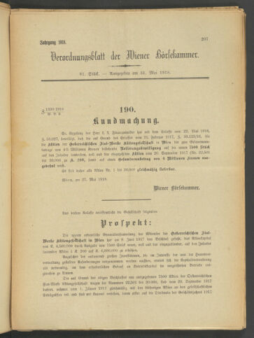 Verordnungsblatt der Wiener Börsekammer 19180531 Seite: 1