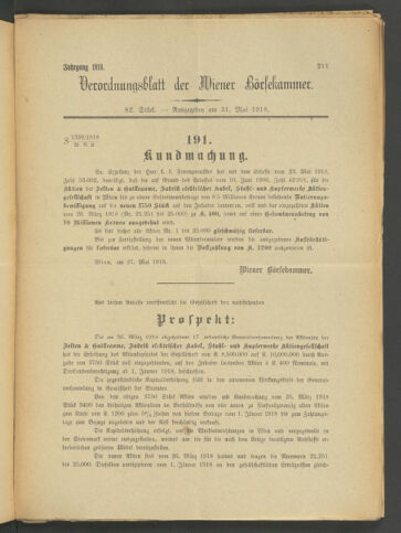 Verordnungsblatt der Wiener Börsekammer 19180531 Seite: 5