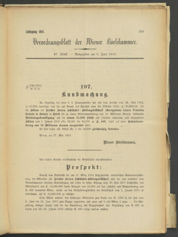 Verordnungsblatt der Wiener Börsekammer 19180606 Seite: 1