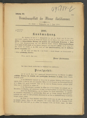 Verordnungsblatt der Wiener Börsekammer 19180607 Seite: 1