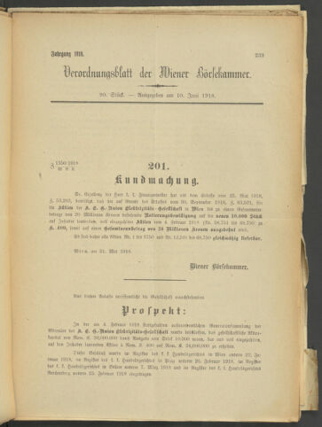 Verordnungsblatt der Wiener Börsekammer 19180610 Seite: 1