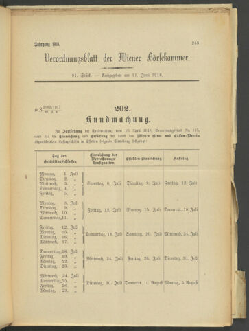 Verordnungsblatt der Wiener Börsekammer 19180611 Seite: 1