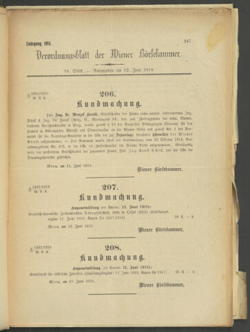 Verordnungsblatt der Wiener Börsekammer 19180612 Seite: 1