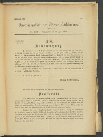 Verordnungsblatt der Wiener Börsekammer 19180613 Seite: 1