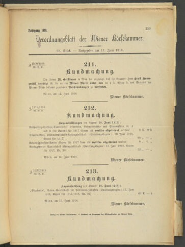 Verordnungsblatt der Wiener Börsekammer 19180617 Seite: 1