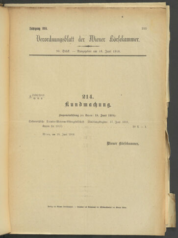 Verordnungsblatt der Wiener Börsekammer 19180618 Seite: 1