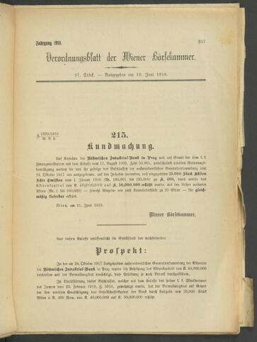 Verordnungsblatt der Wiener Börsekammer 19180619 Seite: 1