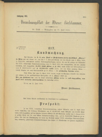 Verordnungsblatt der Wiener Börsekammer 19180619 Seite: 9