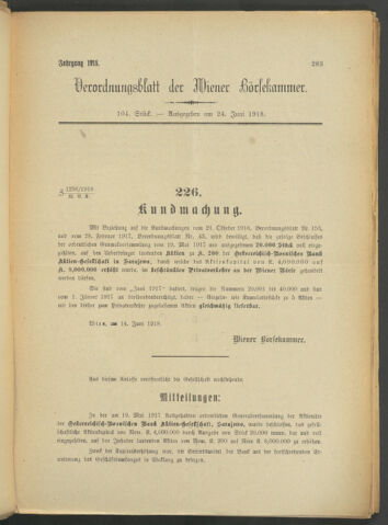 Verordnungsblatt der Wiener Börsekammer 19180624 Seite: 1