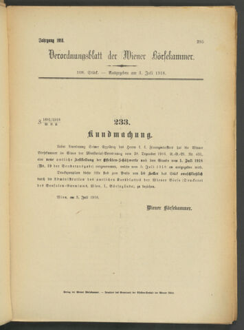 Verordnungsblatt der Wiener Börsekammer 19180703 Seite: 3